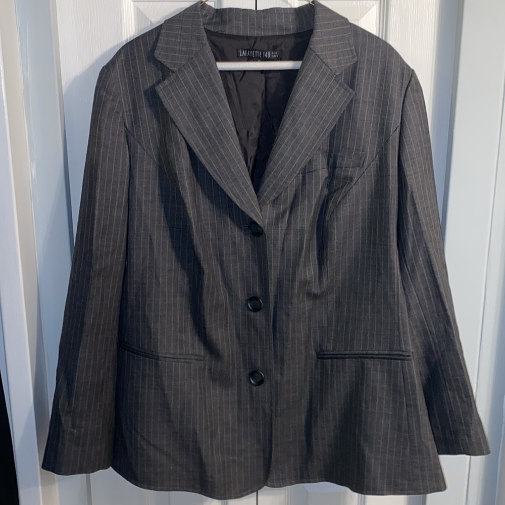 Lafayette 148 Grey Pinstripe Pants and Jacket Suit Set